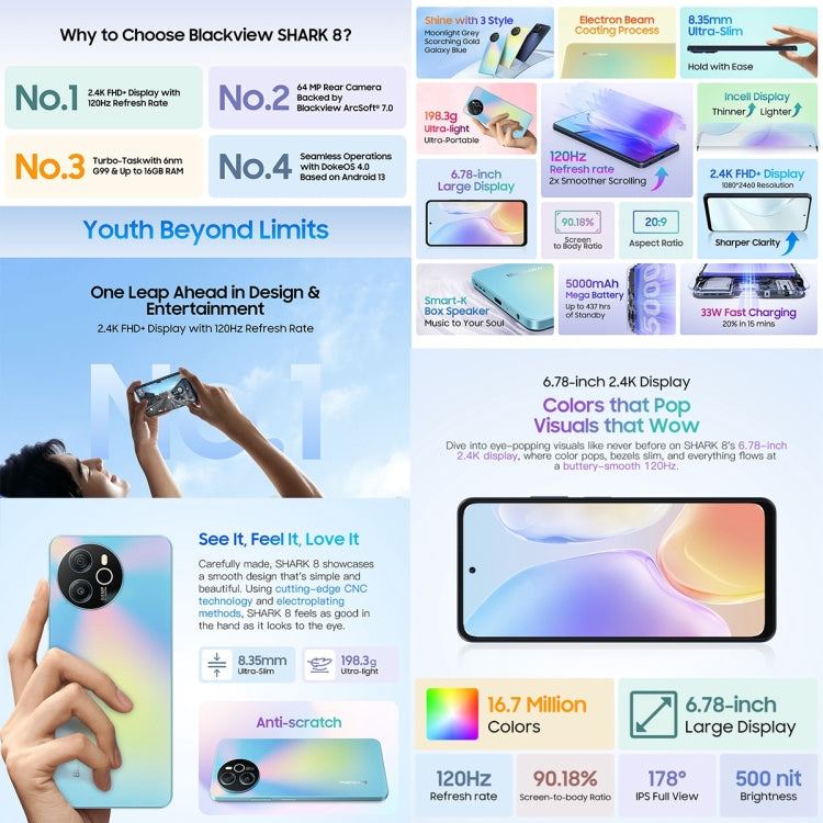 Blackview SHARK 8, Fingerprint Identification, 6.78 inch Android 13 MTK6789 Helio G99 Octa Core up to 2.2GHz, Network: 4G, OTG, 8GB+256GB Blackview SHARK 8, Fingerprint Identification, 6.78 inch Android 13 MTK6789 Helio G99 Octa Core up to 2.2GHz, Network: 4G, OTG, 8GB+256GB